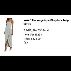 WAYF The Angelique Strapless Tulip Gown in Sage (Sold our) XXS